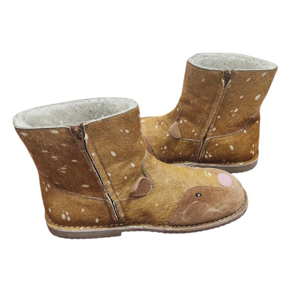 Mini Boden Real Fur Deer Boots Brown Real Fur Lined Ankle Zip Winter Shoes Siz39 - Picture 6 of 13